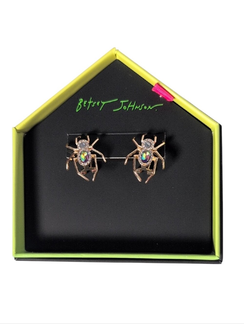 Betsey Johnson Crystal Spider Halloween Stud Earrings
